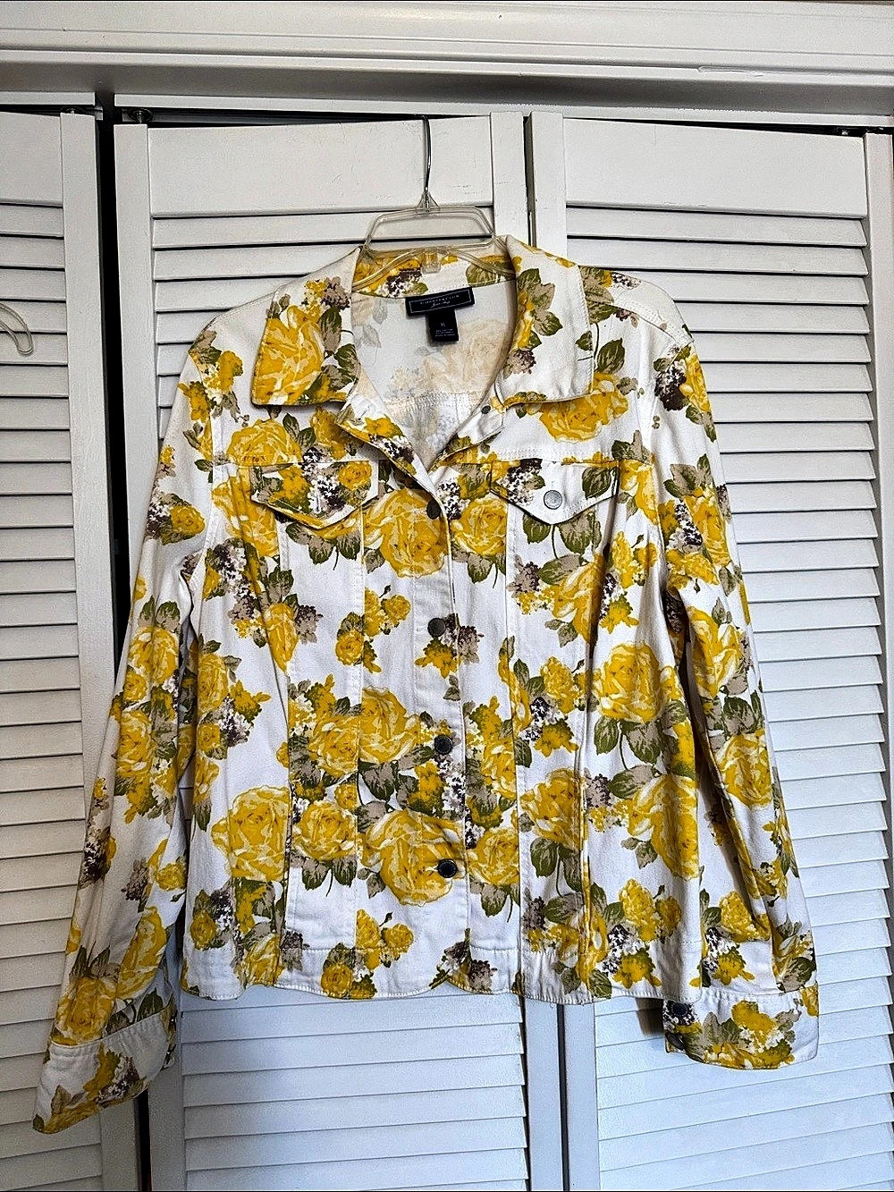 Charter Club Floral Jean Jacket in White & Yellow XL Like New